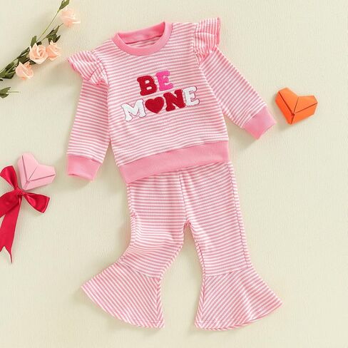 Toddler Girl Valentines Day Outfit Baby Clothes Embroidery Long Sleeve Sweater Bell Sweatpants Fall Spring Outfits in Saudi Arabia