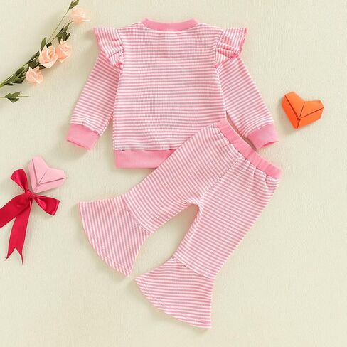 Toddler Girl Valentines Day Outfit Baby Clothes Embroidery Long Sleeve Sweater Bell Sweatpants Fall Spring Outfits in Saudi Arabia