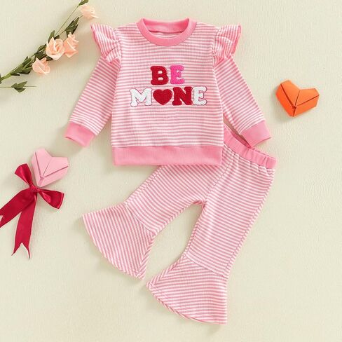 Toddler Girl Valentines Day Outfit Baby Clothes Embroidery Long Sleeve Sweater Bell Sweatpants Fall Spring Outfits in Saudi Arabia