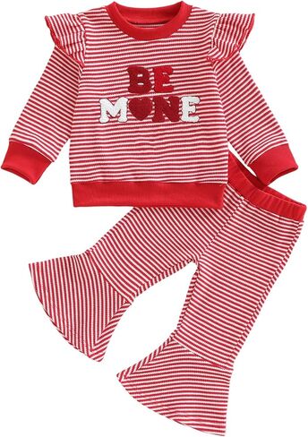 Toddler Girl Valentines Day Outfit Baby Clothes Embroidery Long Sleeve Sweater Bell Sweatpants Fall Spring Outfits in Saudi Arabia