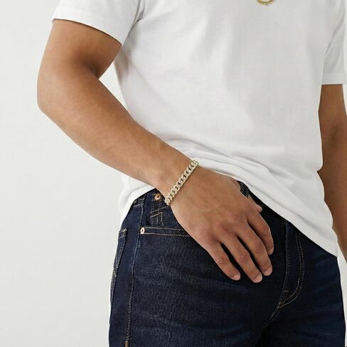 True Religion Crystal Set 10mm Wide 8 Inch Cuban Chain Bracelet for Men in Saudi Arabia
