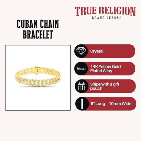 True Religion Crystal Set 10mm Wide 8 Inch Cuban Chain Bracelet for Men in Saudi Arabia