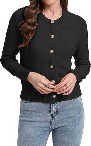 Urban CoCo Women's Casual Long Sleeve Button Up Cropped Cardigan Sweater Soft Stretchy Knit Jacket in Saudi Arabia