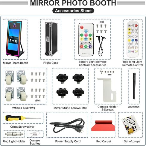 Magic Mirror Photo Booth 65-43in Interactive Touch Screen Built-in PC Mirror Photo Booth Machine APP Remote Control RGB Light Idea Instant Printing and Share for Event Rental Party (Black) in Saudi Arabia