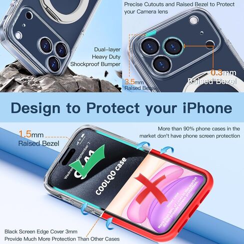 Magnetic for iPhone 17 Pro Max Case Non-Yellowing [2 x Screen Protector] Compatible with MagSafe Military Grade 17 FT Drop Shockproof Full Camera Protection 360° Spin Stand Phone Cover Clear in Saudi Arabia