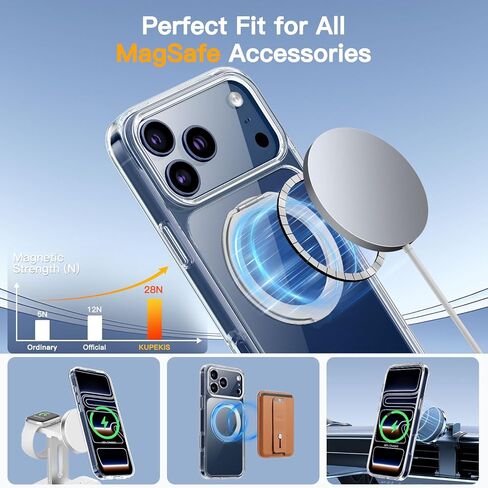 Magnetic for iPhone 17 Pro Max Case Non-Yellowing [2 x Screen Protector] Compatible with MagSafe Military Grade 17 FT Drop Shockproof Full Camera Protection 360° Spin Stand Phone Cover Clear in Saudi Arabia