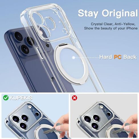 Magnetic for iPhone 17 Pro Max Case Non-Yellowing [2 x Screen Protector] Compatible with MagSafe Military Grade 17 FT Drop Shockproof Full Camera Protection 360° Spin Stand Phone Cover Clear in Saudi Arabia
