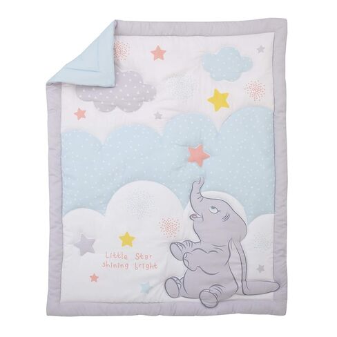 Disney Dumbo Shine Bright Lil Star Light Blue, Gray, and White Stars and Clouds 4 Piece Nursery Crib Bedding Set - Comforter, Fitted Crib Sheet, Changing Pad Cover, and Crib Skirt in Saudi Arabia