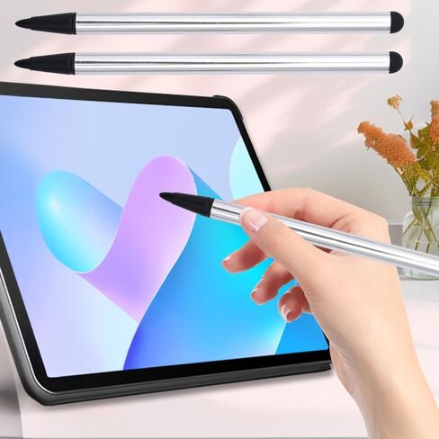 2pcs Universal Capacitive/Resistive Touch Pencil for iPhone iPad Samsung Touchscreen Stylus Drawing Touch Pen,Silver in Saudi Arabia