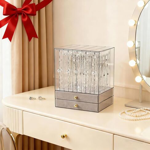 Greenfeather Jewelry Organizer with 7 Removable Drawers, Clear Acrylic Jewelry Box with 40 Necklace Hooks, 120 Pairs of Earring Holes, 2 Velvet-Lined Drawers for Rings, Necklaces, Earrings in Saudi Arabia