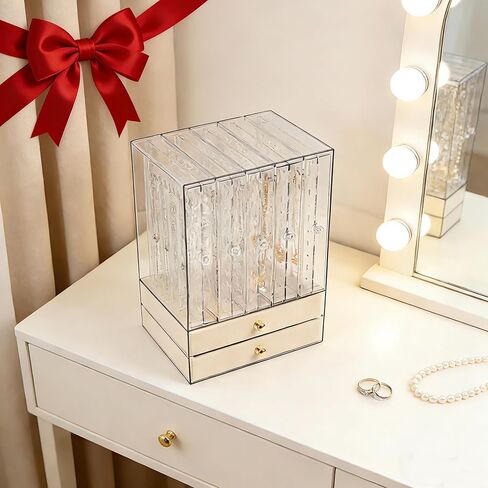 Greenfeather Jewelry Organizer with 7 Removable Drawers, Clear Acrylic Jewelry Box with 40 Necklace Hooks, 120 Pairs of Earring Holes, 2 Velvet-Lined Drawers for Rings, Necklaces, Earrings in Saudi Arabia