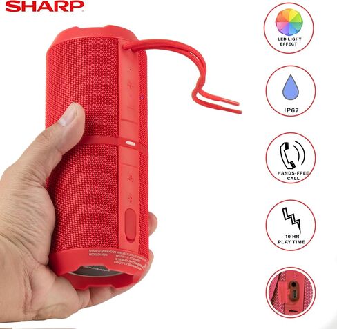 مكبر صوت بلوتوث من سلسلة شارب GX-BT290 كريستال كلير | مقاوم للماء IP67 | وقت تشغيل لمدة 14 ساعة | 2 أوضاع إضاءة | قوة قصوى 32 وات مع صوت جهير قوي | الاقتران اللاسلكي الحقيقي | الاتصال بدون استخدام اليدين | حزام | أحمر in Saudi Arabia