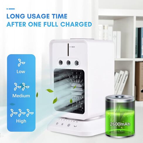 مروحة USB لسطح المكتب، مكيف هواء صغير، مروحة مرطبة محمولة 3 في 1، أرجوحة 90 درجة لنطاق تبريد أوسع، خزان مياه كبير، مؤقت وهادئ جدًا، خفيف الوزن وقابل للحمل in Kuwait