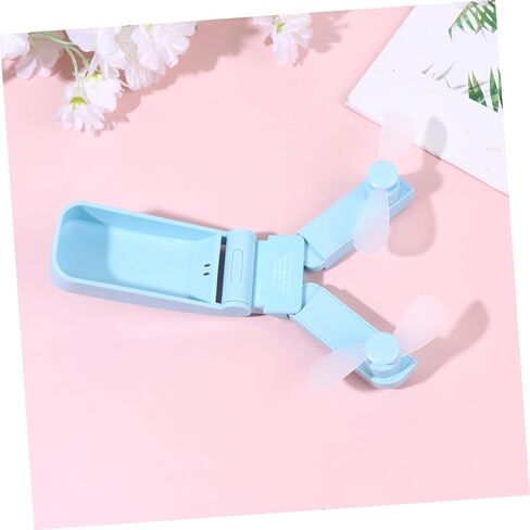 مروحة تبريد محمولة صغيرة USB مزدوجة الرأس من MERRYHAPY قابلة لإعادة الشحن وقابلة للطي ومروحة تبريد محمولة للسفر والاستخدام في الهواء الطلق خفيفة الوزن باللون الأزرق in Kuwait