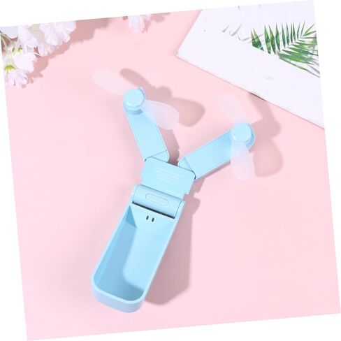 مروحة تبريد محمولة صغيرة USB مزدوجة الرأس من MERRYHAPY قابلة لإعادة الشحن وقابلة للطي ومروحة تبريد محمولة للسفر والاستخدام في الهواء الطلق خفيفة الوزن باللون الأزرق in Kuwait