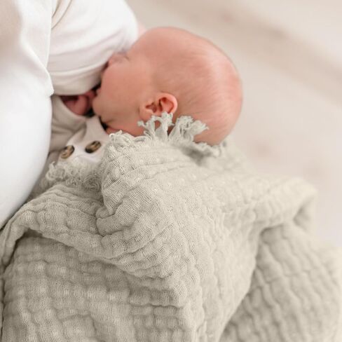 Crane Baby Multi-Layer Muslin Baby Blanket, 100% Cotton Baby Blankets, Grey Ombre Design, Nursery Swaddling Blankets for Newborns, 30" x 40", Warm and Breathable Stroller Blankets for Babies in Saudi Arabia