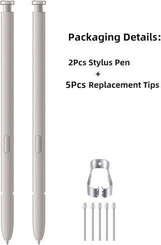 قطعتان بديلتان لقلم S25 Ultra S متوافق مع قلم Samsung Galaxy S25 Ultra Stylus جميع الإصدارات، قلم S25 Ultra 4,096 مستوى ضغط مع 5 أطراف (رمادي فاتح) in Saudi Arabia