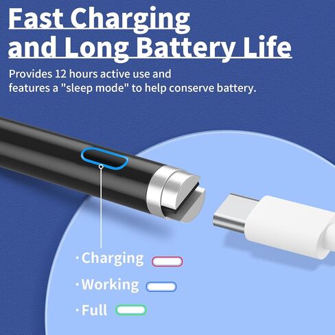 قلم رقمي لشاشات اللمس، قلم نشط ذو نقطة دقيقة متوافق مع iPhone iPad والأجهزة اللوحية الأخرى للرسم والكتابة اليدوية (أسود) in Kuwait