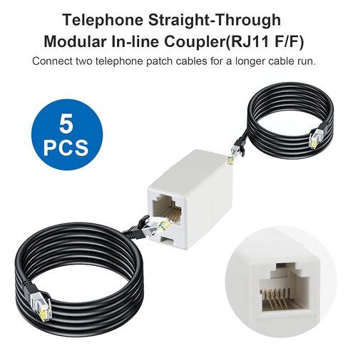 5 حزمة RJ11 مقرنة موصلات خط الهاتف موصل سلك الهاتف محول RJ11 6P4C أنثى إلى أنثى مستقيم سلك كابل الهاتف تمديد محول للهاتف الثابت والفاكس الأبيض in Saudi Arabia