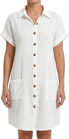 Women Casua Button Down Short Sleeve Beach Shirt Novelty Dresses in Saudi Arabia