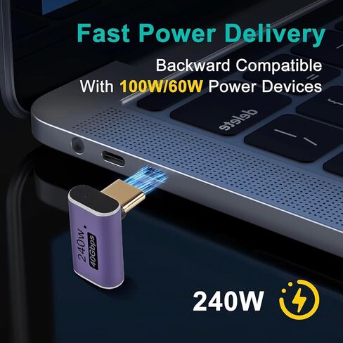 2pcs 90 Degree Right Angle USB C Male to Female Adapter, USB Type C Adapter Extender Support 240W, 40Gbps, 8K@60Hz for Steam Deck, MacBook,Thunderbolt ect(Male Bend) in Saudi Arabia