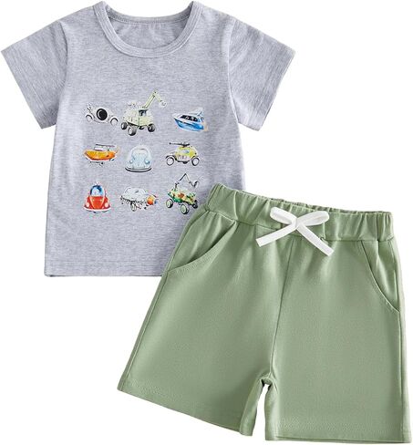 Yoawdats Toddler Baby Boy Clothes Letter Truck Short Sleeve T-shirt Top and Short Set Summer Spring Outfits for 6 Months-4T in Saudi Arabia