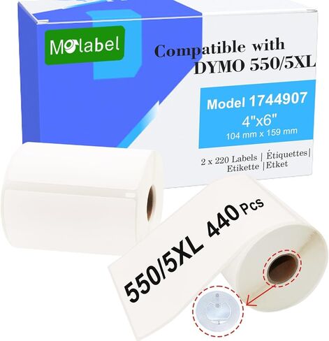 استبدال ملصقات الشحن 4 "x6" تسميات الطابعة الحرارية المباشرة 4XL 5XL 1744907 مع Lables لفة Dymo ، حمار وحشي ، العنوان تسميات حرارية للبريد على الإنترنت [2 لفات ، 440 ملصقات] in Kuwait