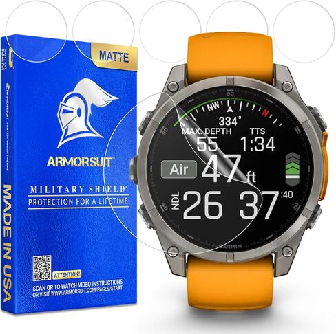 ArmorSuit 6 Pack for Garmin Fenix 8/8 Pro 47mm Anti-Glare Screen Protector MilitaryShield Matte Film - Made in USA in Saudi Arabia