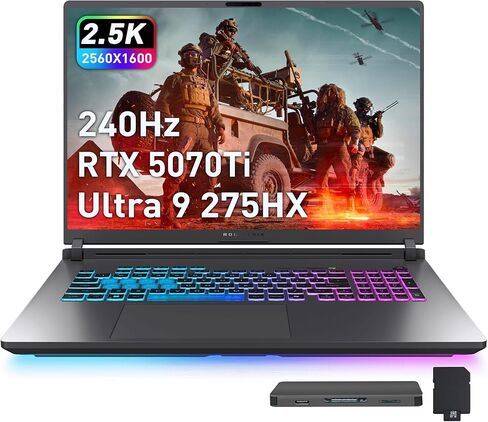 ASUS ROG Strix G18 18" WQXGA 240Hz Gaming Laptop, Intel Ultra 9 275HX, NVIDIA GeForce RTX 5070 Ti 12GB GDDR7, 32GB DDR5, 3TB Storage (2TB SSD+1TB Docking Station), RGB Backlit Keyboard, Win 11, Gray in Kuwait