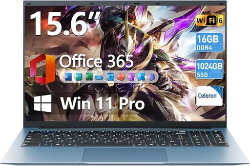 Naclud 15.6 Inch Laptop Computer, Windows 11 Laptops with 16GB RAM 1024GB SSD, Celeron N5100, Office 365, IPS FHD, WiFi 6, 53.2WH Battery, 180° Viewing, HDMI, Cooling Fan, for Business and Students in Saudi Arabia