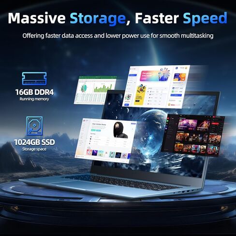 Naclud 15.6 Inch Laptop Computer, Windows 11 Laptops with 16GB RAM 1024GB SSD, Celeron N5100, Office 365, IPS FHD, WiFi 6, 53.2WH Battery, 180° Viewing, HDMI, Cooling Fan, for Business and Students in Saudi Arabia