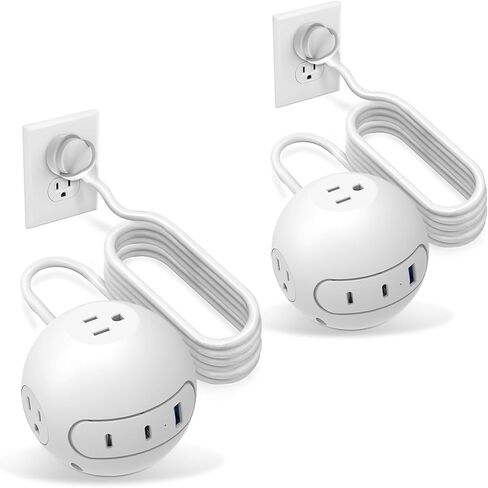 شريط طاقة USB C بقدرة 20 وات، شرائط طاقة مع حماية من زيادة التيار - 3 منافذ واسعة و3 منافذ USB (منفذين USB C)، سلك تمديد مسطح بطول 5 أقدام، شحن توصيل الطاقة لغرف النوم والمكتب المنزلي، أبيض in Kuwait