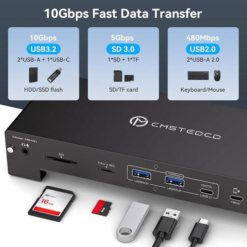 قاعدة توصيل للكمبيوتر المحمول USB C 3 شاشات 4K مع مصدر طاقة 120 وات قاعدة Thunderbolt 15 في 1 لشاشات متعددة مع منفذ 2DP ومنفذ HDMI PD100W/10 جيجابت في الثانية USB/SD&TF/Ethernet وما إلى ذلك (نظام التشغيل MacOS-لا يوجد وضع ممتد) in Saudi Arabia
