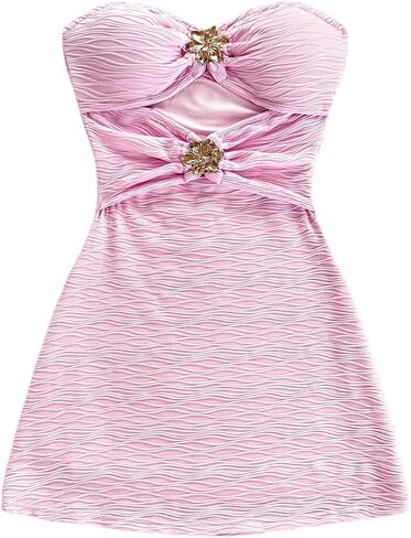 Milumia Women's Metal Flower Cut Out Tube Top Mini Dress Textured Sleeveless Bodycon Party Club Vacation Dresses in Saudi Arabia