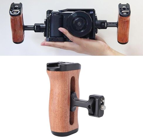 مقبض جانبي خشبي من سانبيل لقفص كاميرا DSLR، مقبض قابل للتعديل لأعلى وأسفل مع فتحة لولبية 1/4 بوصة، منفذ حذاء بارد، لقفص أرنب الكاميرا in Kuwait