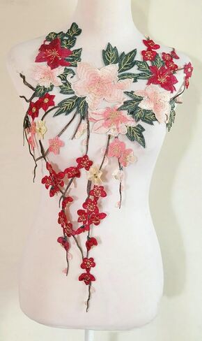 1PAIR الوردي الجميل الزهور البقع مطرزة بالخياطة بقع التزيين in Saudi Arabia