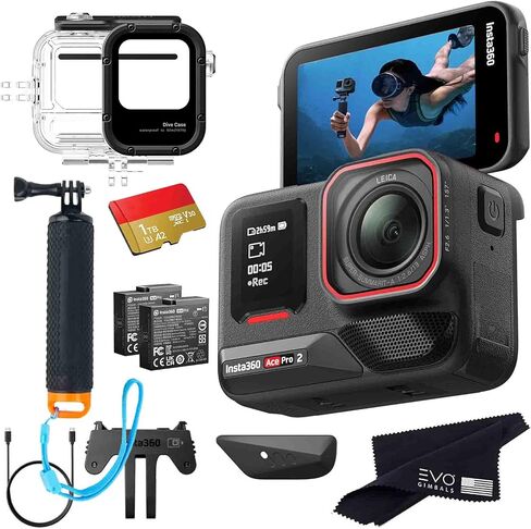 حزمة Insta360 Ace Pro 2 Dive - كاميرا أكشن مقاومة للماء بدقة 8K تم تصميمها بالتعاون مع Leica، مستشعر رئيسي 1/1.3 بوصة، 8K30، شاشة قلاب 2.5 بوصة|تتضمن حقيبة غوص، مقبض عائم (1 تيرابايت) in Saudi Arabia