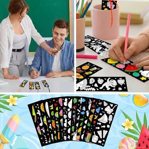 Frienda 80 PCS Summer Color الخاص بك الإشارات المرجعية الخاصة بك مع الشريط الجزء الأكبر من التلوين DIY شاطئ الآيس كريم أوشن فاكهة أشعة الإشارة المرجعية in Kuwait
