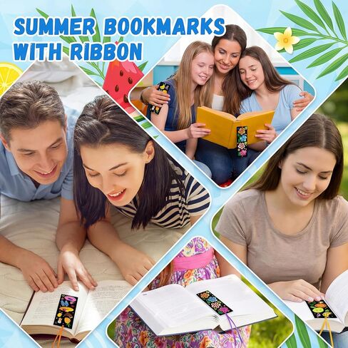 Frienda 80 PCS Summer Color الخاص بك الإشارات المرجعية الخاصة بك مع الشريط الجزء الأكبر من التلوين DIY شاطئ الآيس كريم أوشن فاكهة أشعة الإشارة المرجعية in Kuwait
