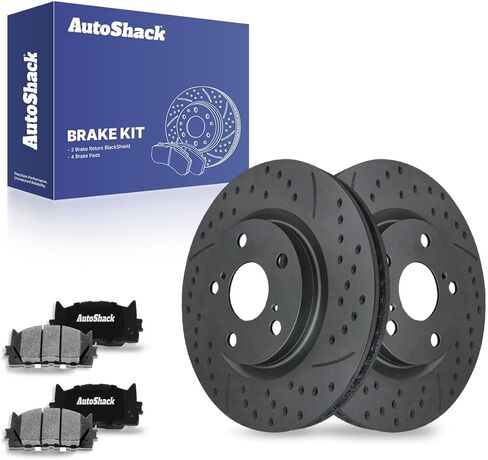 AutoShack Front Drilled & Slotted Brake Rotors Ceramic Brake Pads | Replacement For 2007-2011 Toyota Camry 2008-2011 Avalon 2007-2010 Lexus ES350 V6 | Black Matte Finish | 6-PC Brake Kit | BlackShield in Saudi Arabia