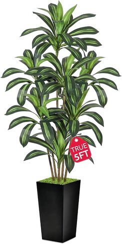 Realistic Artificial Indoor Plant Tree - Tall Fake Dracaena Potted Plant for Home Office Decor, Living Room & Bedroom - Lifelike Faux Plant Tree with Pot-Palm Tree (Black, 6FT) in Saudi Arabia