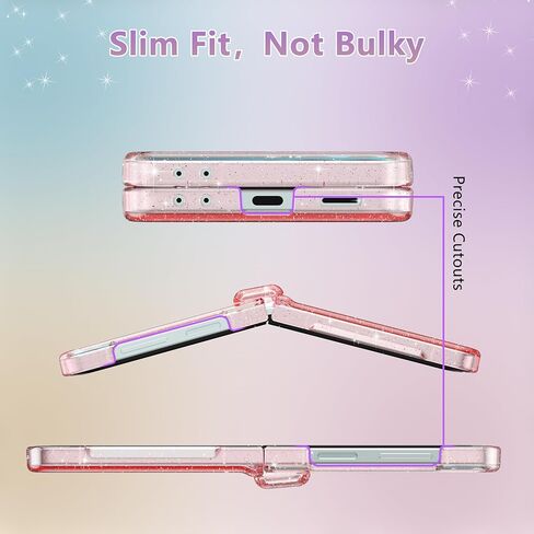 FABSPARK Case for Samsung Galaxy Z Flip 7 Built-in Screen Protector,Hinge Protection,Sparkly Bling Glitter Crystal Clear Transparent Slim Fit Acrylic Hard PC for Samsung Z Flip 7 Case,Glitter Pink in Saudi Arabia