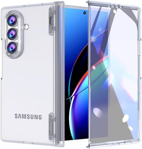 FABSPARK Case for Samsung Galaxy Z Flip 7 Built-in Screen Protector,Hinge Protection,Sparkly Bling Glitter Crystal Clear Transparent Slim Fit Acrylic Hard PC for Samsung Z Flip 7 Case,Glitter Pink in Saudi Arabia