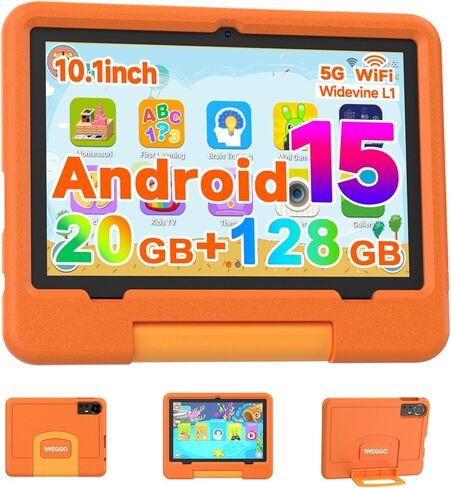 تابلت Android 15 للأطفال مع حافظة EVA، تابلت 10 بوصة للأطفال، ذاكرة وصول عشوائي 20 جيجابايت + ذاكرة وصول عشوائي 128 جيجابايت/حد أقصى 2 تيرابايت، شاشة لمس عالية الدقة 1280 * 800 IPS للعناية بالعين، أقراص 2.0 جيجا هرتز رباعية النواة للأطفال الصغار، 5G WiFi6 in Kuwait