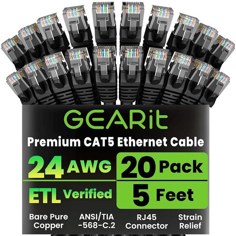 GearIT 20-Pack, Cat5e Ethernet Patch Cable 3 Feet - Snagless RJ45 Computer LAN Network Cord, Blue in Saudi Arabia