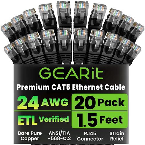GearIT 20-Pack, Cat5e Ethernet Patch Cable 3 Feet - Snagless RJ45 Computer LAN Network Cord, Blue in Saudi Arabia
