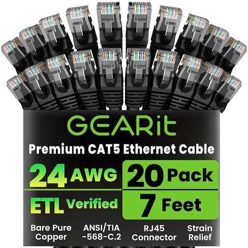 GearIT 20-Pack, Cat5e Ethernet Patch Cable 3 Feet - Snagless RJ45 Computer LAN Network Cord, Blue in Saudi Arabia