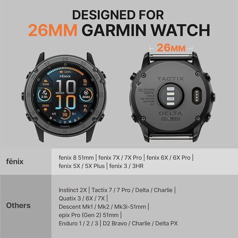 Bandletic Compatible with Garmin Fenix 8 51mm 7X 6X 5X Watch Band - 26mm Quick Fit Rugged Nylon Strap for Fenix 7X 6X Pro/5X Plus/3/3 HR/Instinct 2X Solar 3 50mm /Enduro/Quatix/Tactix/Epix Pro 2 in Saudi Arabia