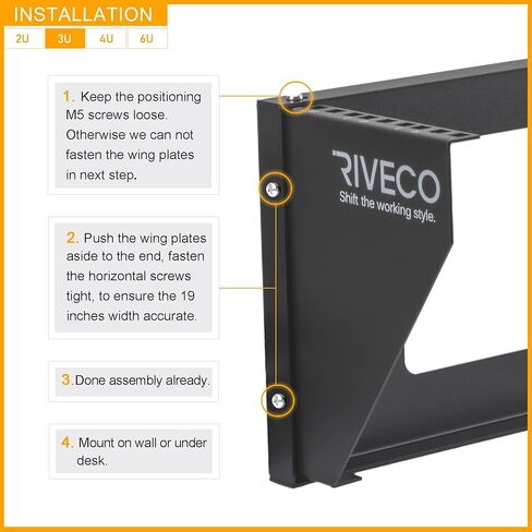 RIVECO 3U Wall Mount Rack for Network| Reinforced Heavy Load 66-99 LBS Server Racks Vertical & Horizontal Mounting for 19 inches IT & Studio Equipment & M6 Screws 50 Sets in Saudi Arabia