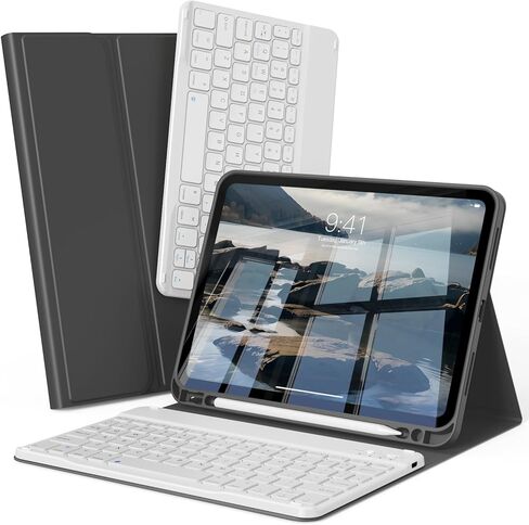 حافظة لوحة مفاتيح لجهاز iPad Air 11 بوصة M3 2025 M2 2024، لجهاز iPad Air الجيل الخامس/الرابع 10.9 بوصة مع حامل أقلام، لوحة مفاتيح بلوتوث لاسلكية قابلة للفصل، غطاء ناعم من مادة TPU (أخضر داكن) in Kuwait